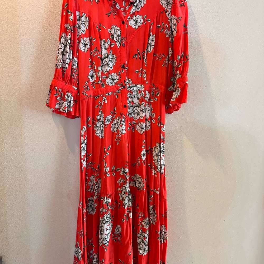 Marissa Webb Red Floral Long Sleeve Dress